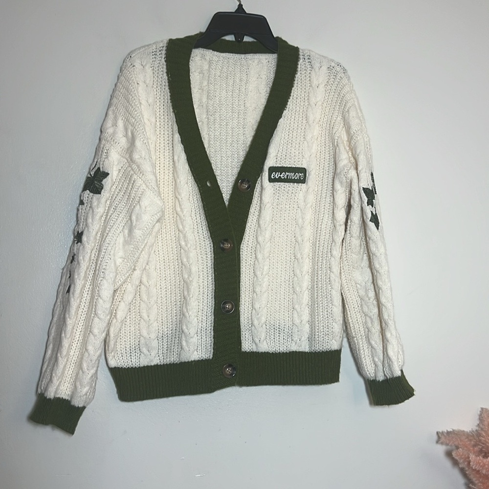 Taylor Swift Evermore Folklore Chunky Cable Knit Button Front Cardigan Sweater - Picture 5 of 5